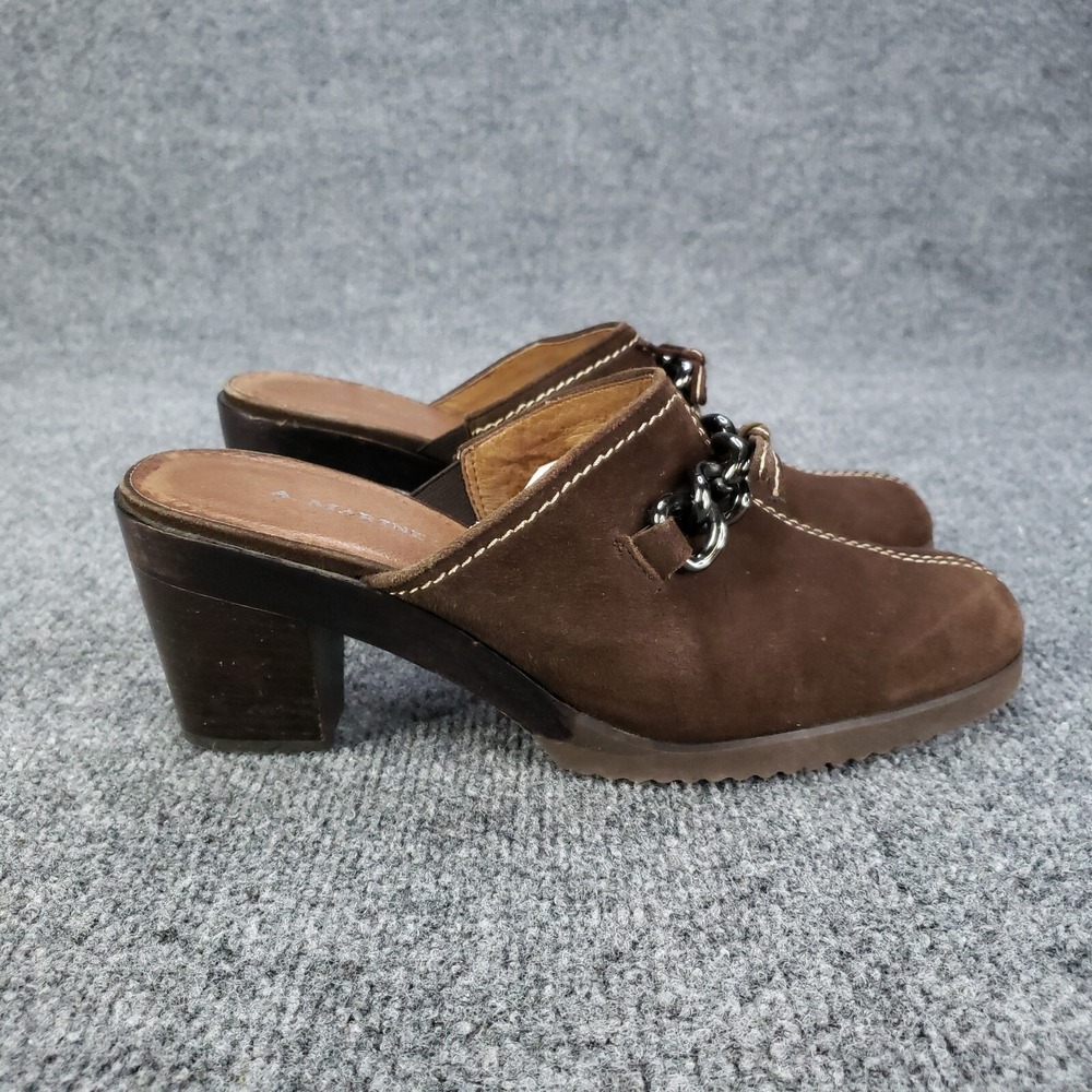 A. MARINELLI‎ Leather Slide Mule Clog Shoes Womens 9M Brown Slip On Suede